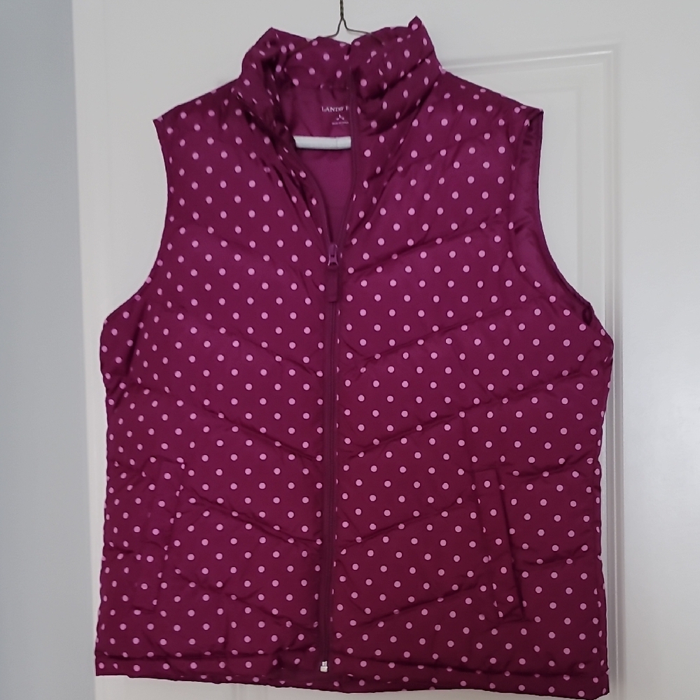 Lands' End Purple Puffer Vest with White Dots